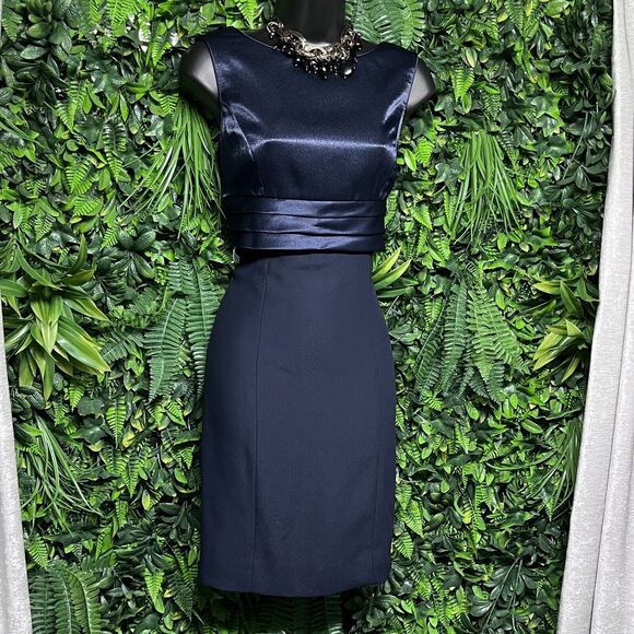 VINTAGE LIZ CLAIBORNE NIGHT Dress Women 6 Blue Sleeveless Pleated Sheath 2550 - Picture 4 of 8
